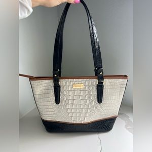 Brahmin Medium Asher Tote in white, black and tan.